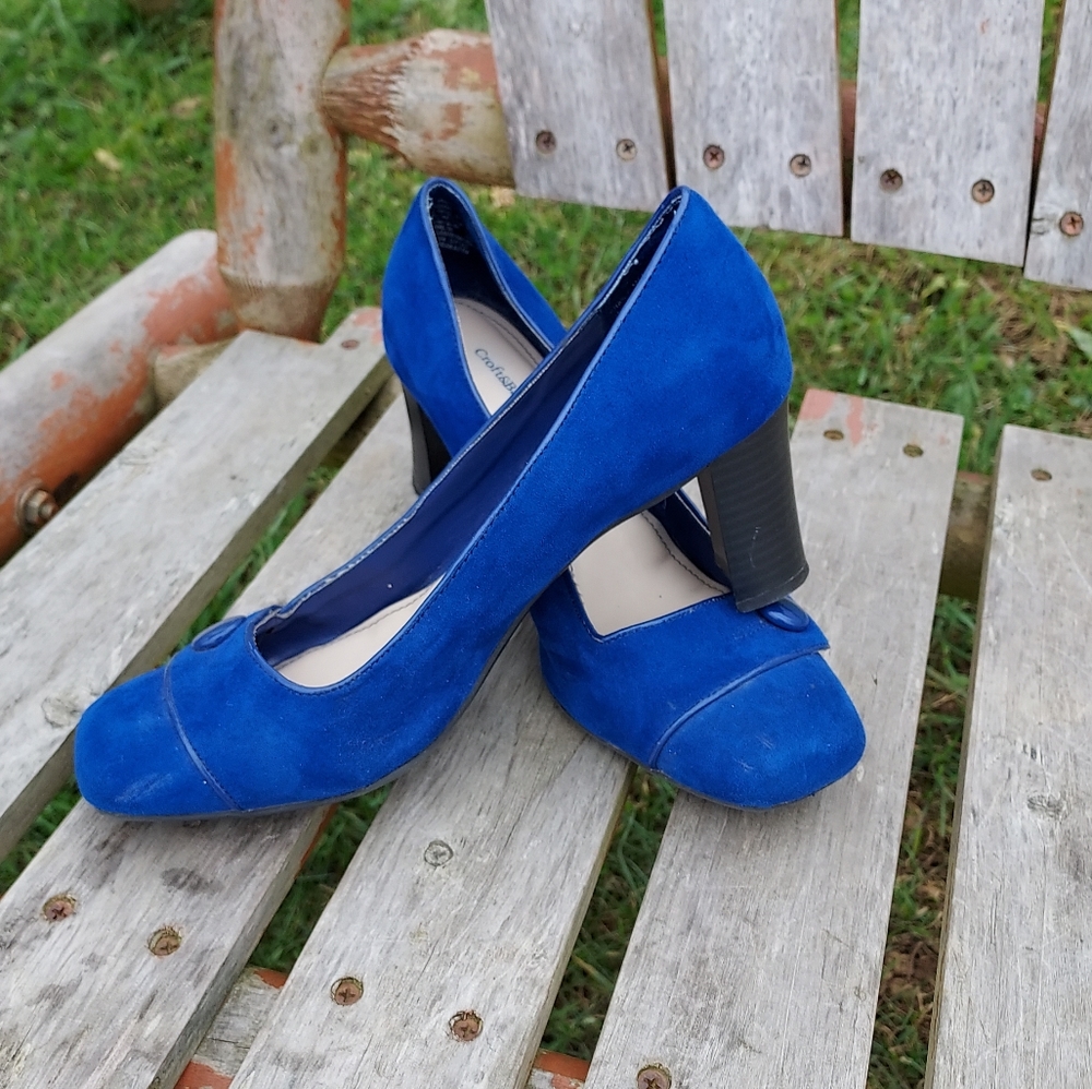 Croft & Barrow Women's Square Toe Blue Heels. - Picture 3 of 10